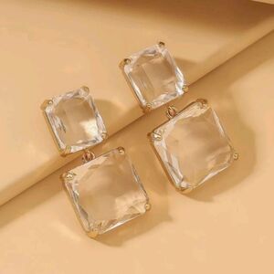 Gold plated double square clear resin drop earrings